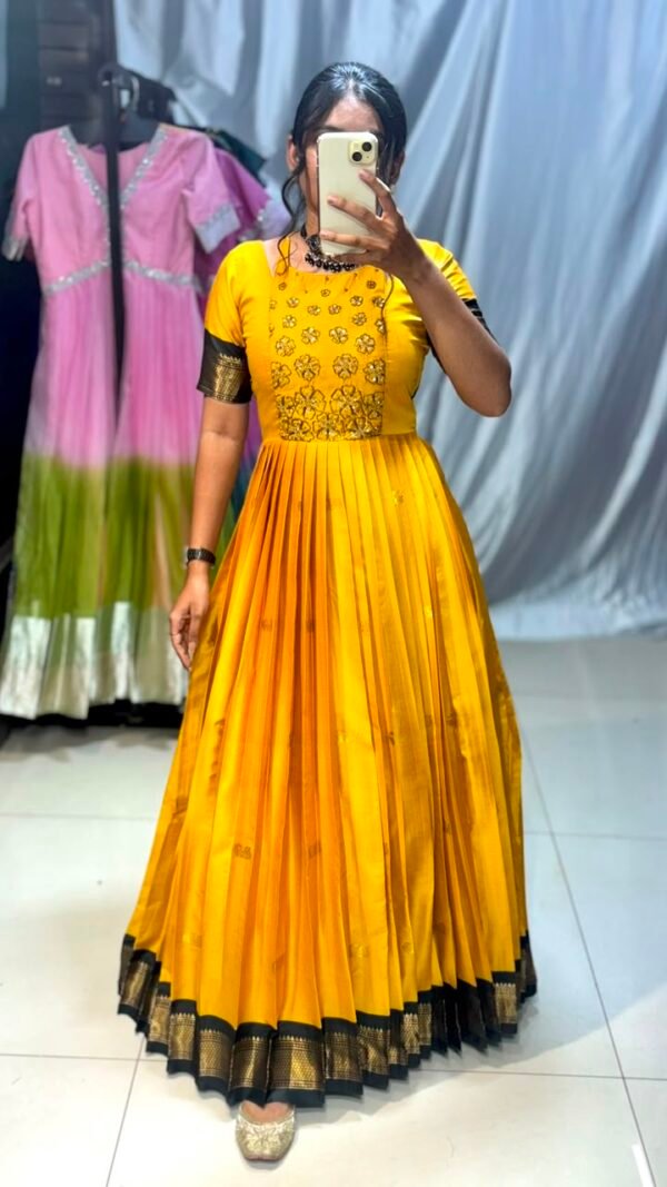 Maggam work yellow anarkali dress