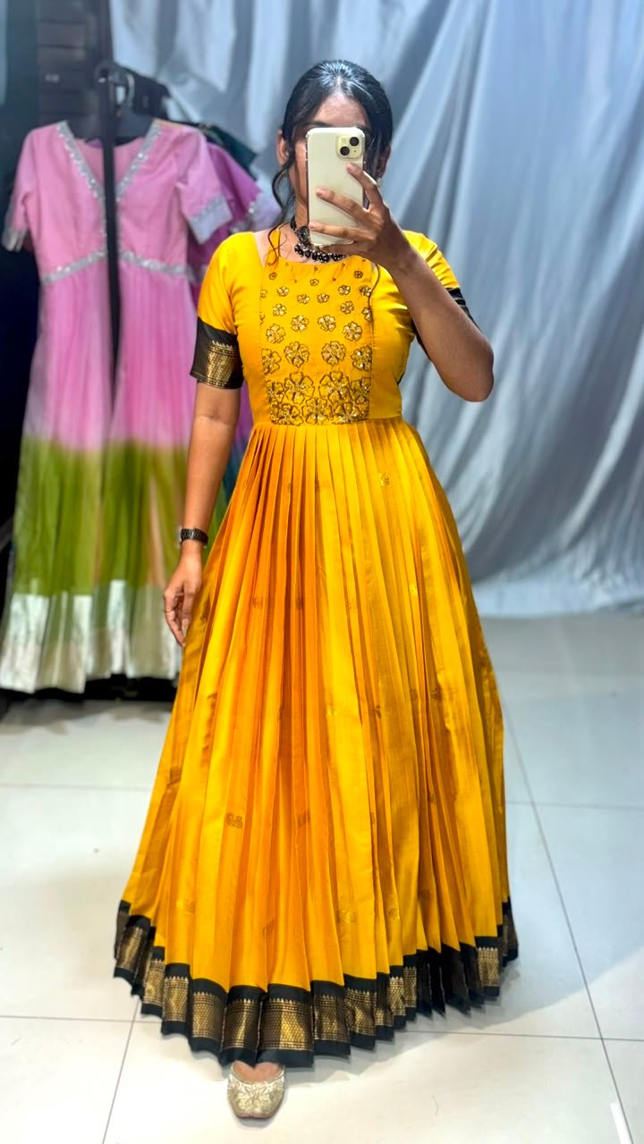 Maggam work yellow anarkali dress - Image 1