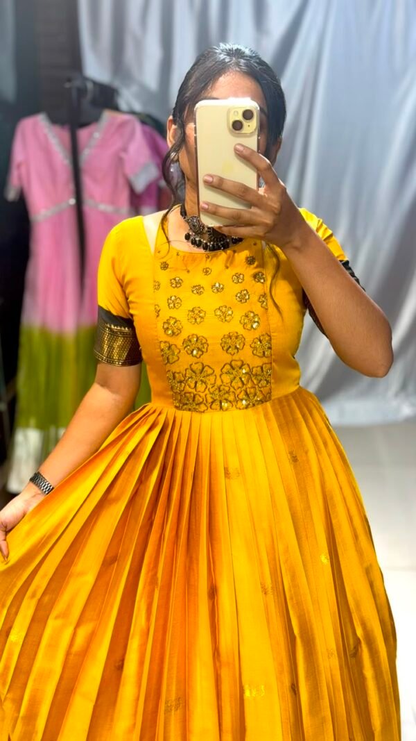 Maggam work yellow anarkali dress - Image 6