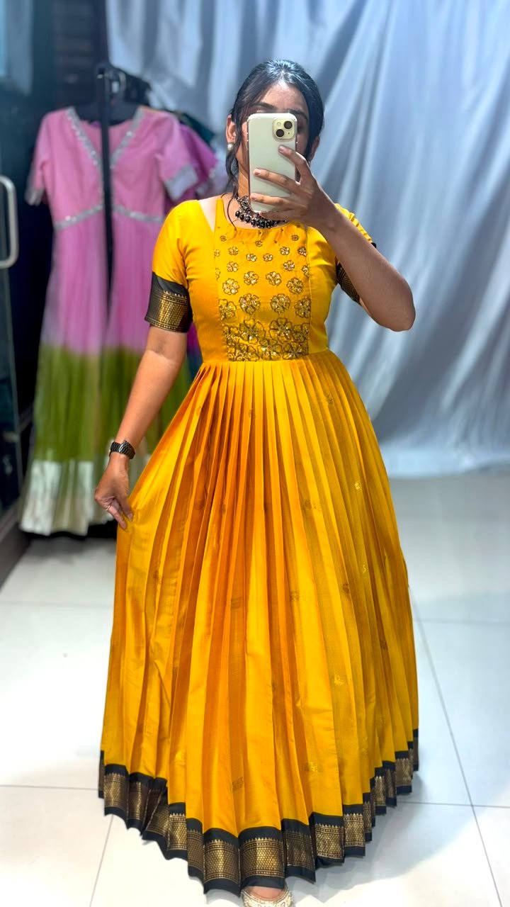 Maggam work yellow anarkali dress - Image 3