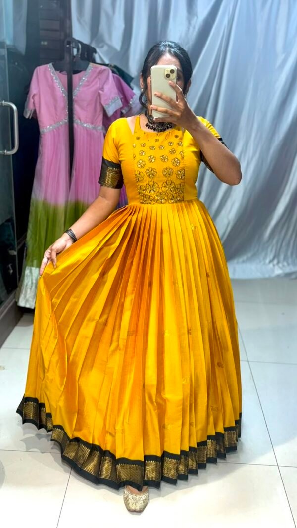 Maggam work yellow anarkali dress - Image 2