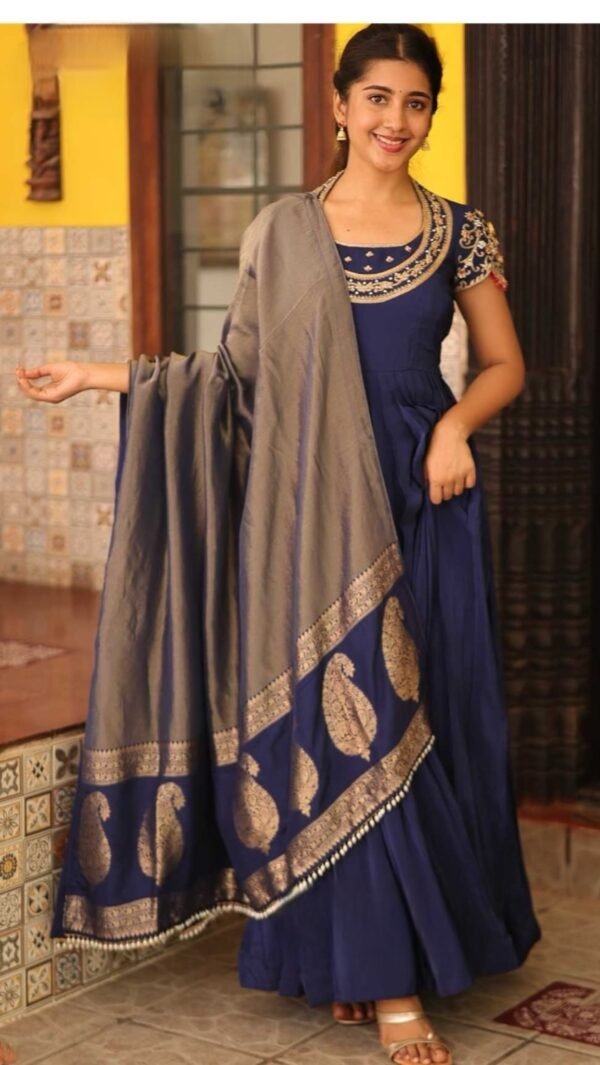 Royal Neela | Blue Natural Crepe Anarkali Suit Set