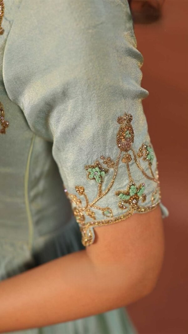 Rashmika | Aqua Tissue Zari Anarkali Suit Set - Image 2