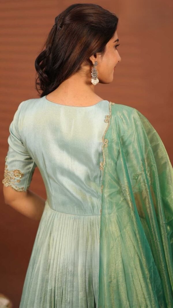 Rashmika | Aqua Tissue Zari Anarkali Suit Set - Image 3