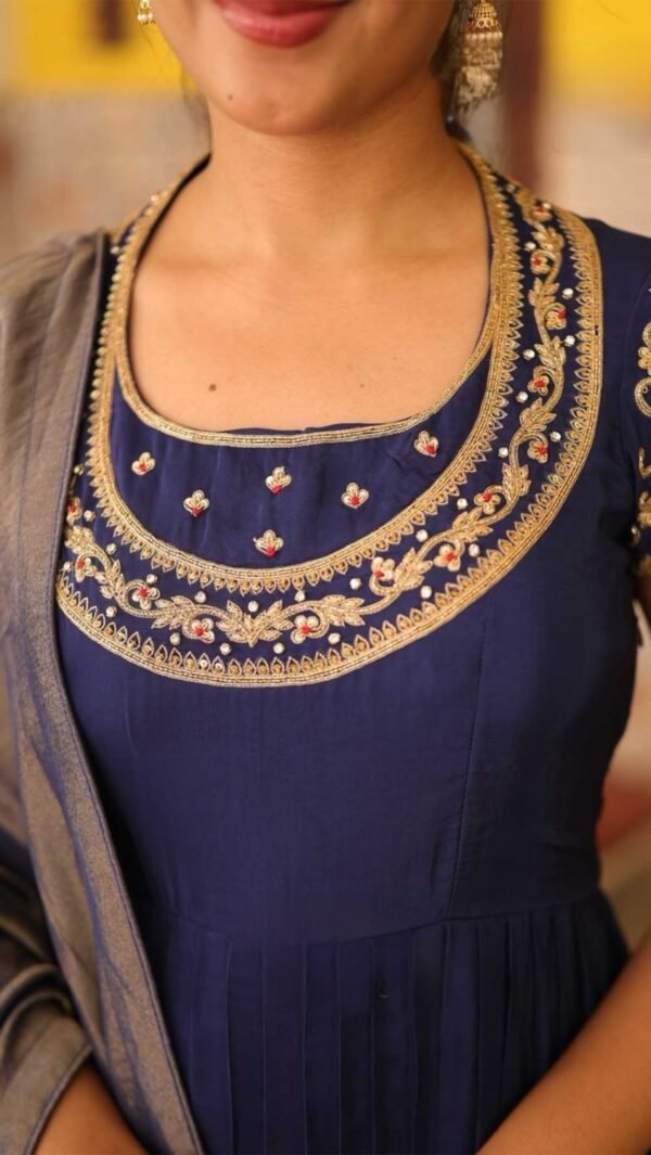 Royal Neela | Blue Natural Crepe Anarkali Suit Set - Image 4